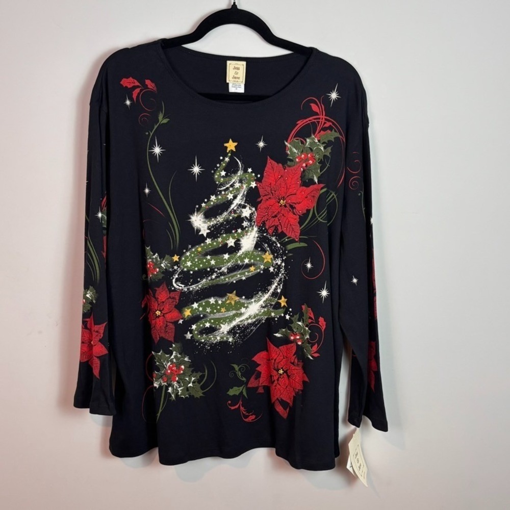 NEW Jess & Jane Christmas Magic Womens 3/4 Sleeve Stretch Tee sz 3X Rhinestone